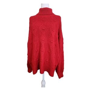 Red Christmas Sweater Cable Knit Turtleneck Women's Size XXXL Grandmacore